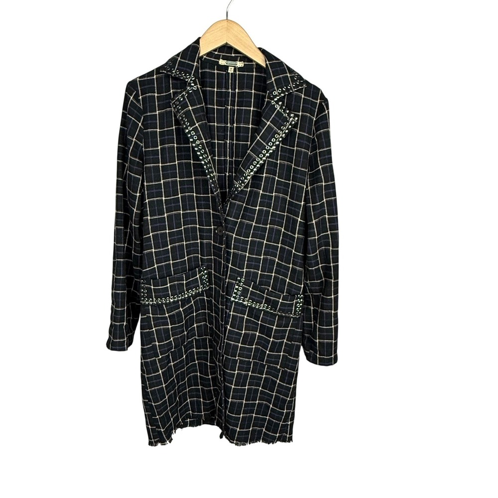 Gimmicks‎ Plaid Fringe Duster Jacket Women's Small Open Front Bohemian